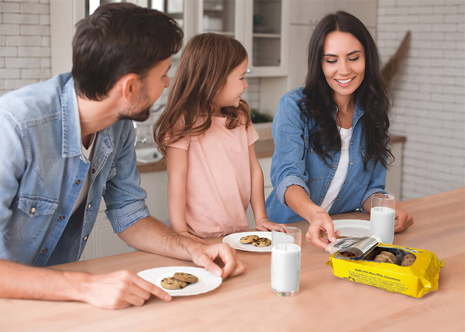 mom opening up convenient cookie peel and reseal packaging